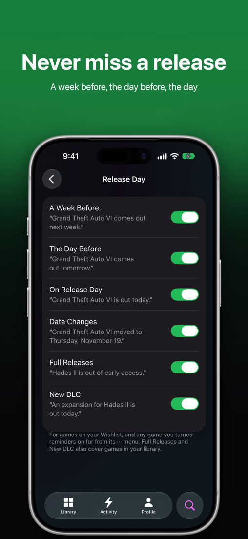 Release Day: reminders a week before, the day before and on release day